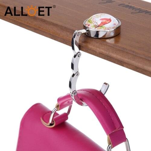 Fashion Foldable Desk Bag Hook Portable Handbag Hook Crystal Diamond Metal Bird Shell Unique Table Purse Bag Hanging Holder