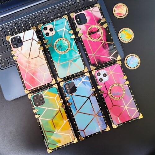 Fashion Geometric Gradient Colorful Case for iPhone 11 Pro Max 6 6S Soft Square Gold Cover for iPhone 12 PRO 7 8 Plus X XS XR