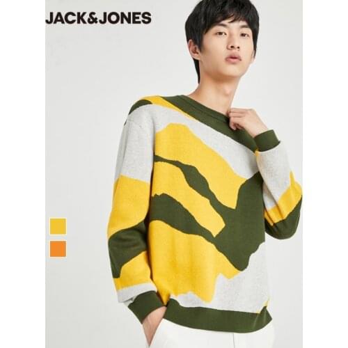 JackJones Mens Sweater Male Contrasting Print Round Neckline Long-sleeved Knit Sweater | 220424035