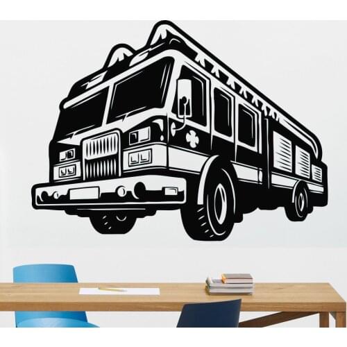 Fire Car Wall Decal Engine Fireman Firefighter Modern Vinyl Wall Sticker Home Decoration Accessories For Nursery Kids Room Y774
