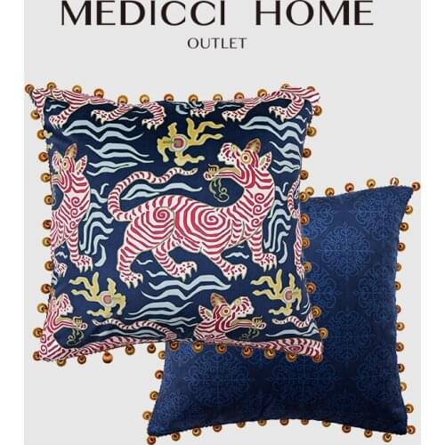 Medicci Home Tibetan Style Cushion Cover Oriental Lion Print Imaginative Design Decorative Throw Pillow Case Living Room Sofa