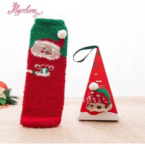 Christmas Gift Socks Women Box Cute Thermal Fluffy Fuzzy Soft Velvet Thermo Sleep Sock Deer Thick Warm Winter New Year Socks