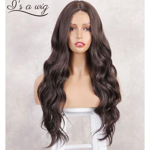 Is a wig Synthetic Wigs for Black Women Long Body Wave Brown Wigs Middle Part Black Red Pink Purple Natural Looking Hairs