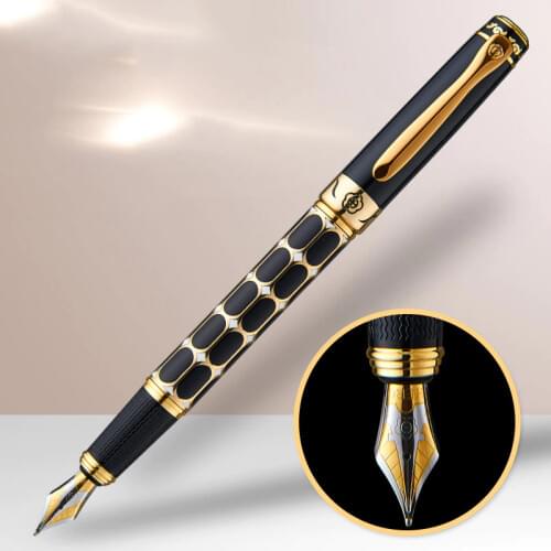 High-end Gold Trim Fountain Pen 0.5mm Iridium Point Metal Writing Pens for Gift Business Office School Supplies Stationery