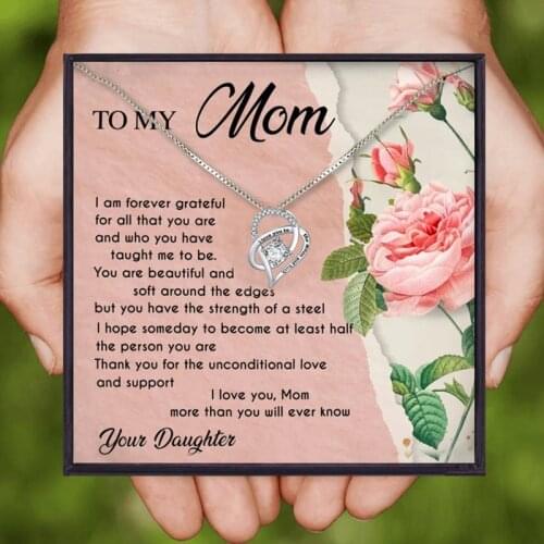 Mothers Day Gift NecklaceTo Mom Heart Crystal Pendant Necklace Letter I Love You to The Moon and Back Chain Necklace Gifts