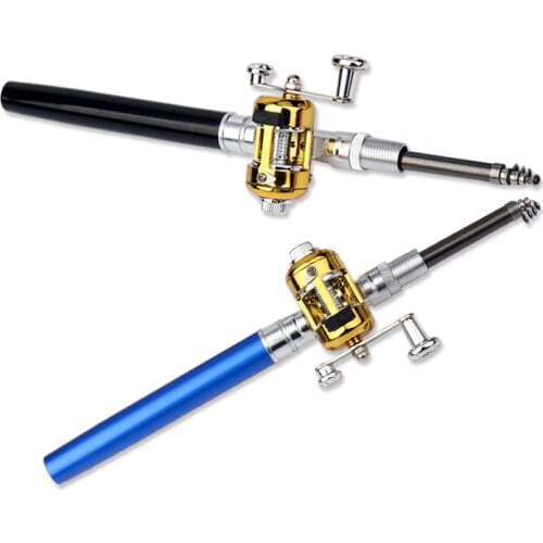 Mini Portable pen fishing rod Aluminum alloy color ice fishing rod Children gifts Pocket fishing rod Spinning Bait Casting Rod