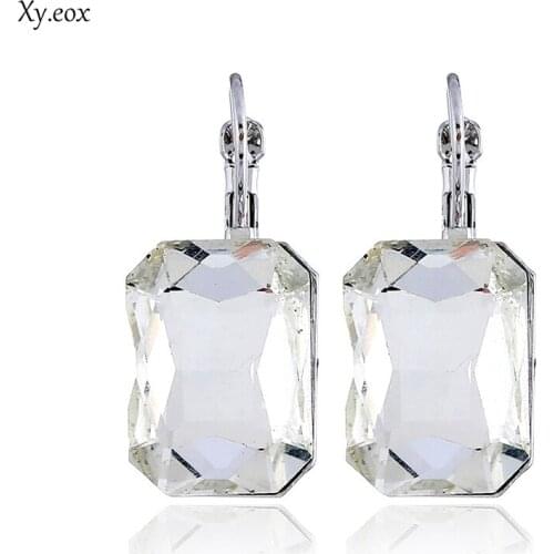 Simple Austrian Crystal Dangle Earrings Square Shaped Shinning Drop Earrings
