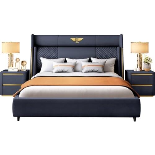 Modern simple atmosphere light luxury leather bedside leather bed large family high end villa master bedroom luxury furniture