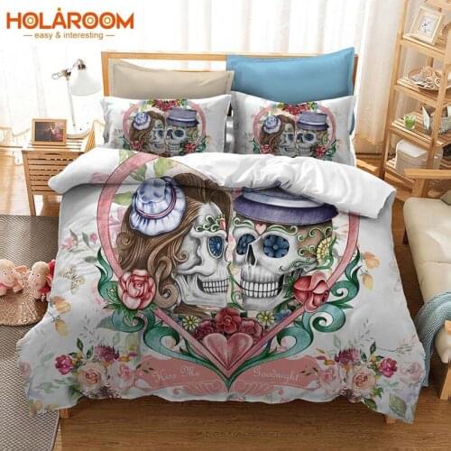Wedding Bedding Set Halloween Skull Couple Duvets Cover With Pillowcase Single/Double/Queen/King 3d Prined Duvet Cover Set