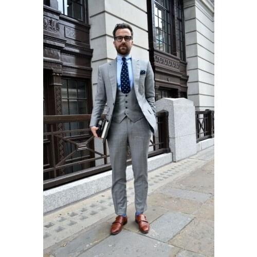 Tailored Light Grey Suit Men Groom Wedding Suits Slim Fit 3 Piece Tuxedo Prom Custom Blazer Terno Masuclino Jacket+Pant+Vest 007