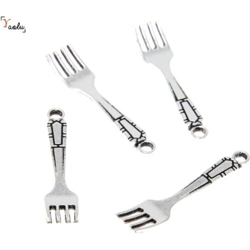 25piece Fork charm Antique Tibetan Silver tone 3D Fork charms pendants Dinner Fork 32x7mm
