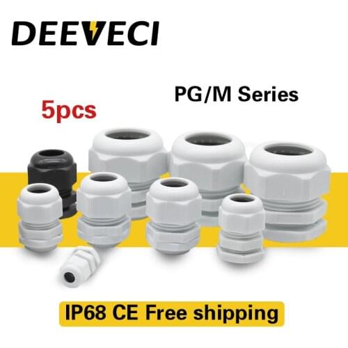 5pcs Waterproof Cable Gland Cable entry IP68 White Black Nylon Plastic Connector for 10-50mm PG16 PG19/21 PG25 PG42/48 PG36/63
