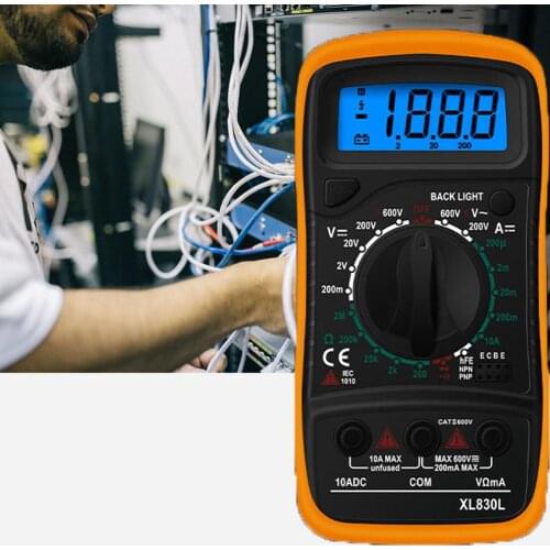 XL830L Handheld Digital Multimeter LCD Backlight Portable AC/DC Ammeter Voltmeter Voltage Tester Meter Multimetro With Test Lead