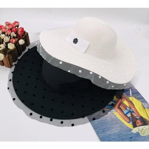 Female 2020 Summer Hepburn Style Vintage Design Net Yarn Straw Hat Solid Color Beach Holiday Beach Hat Big Sun Hat