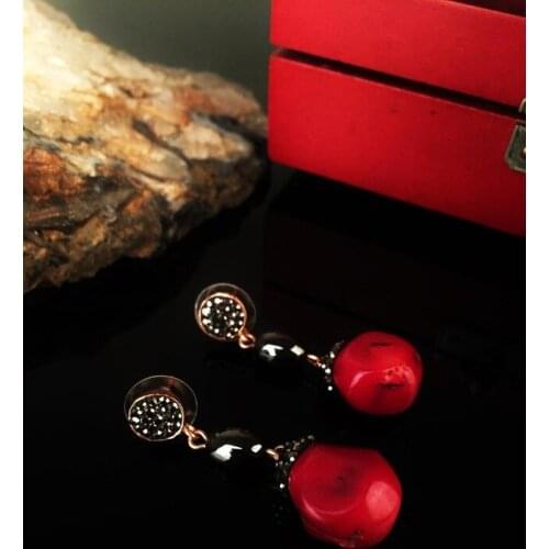 Dr Stone Natural Stone Women Coral Stone rose gold plated Earrings KRB20 373144692