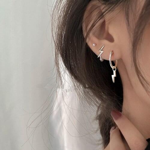 925 Sterling Silver Hip-Hop Gothic Geometric Korean Studs Earrings For Women Jewelry Accessories 2021 New eh756