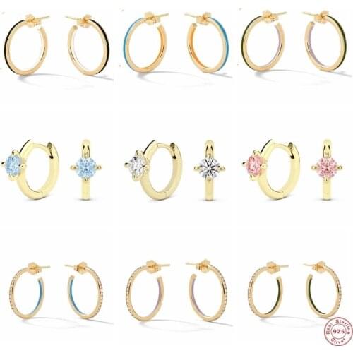 GS 925 Sterling Silver Big Circle Hoop Earrings For Women Colored Zircon Enamel Drip Oil Piercing Huggie Earrings Jewelry Gift