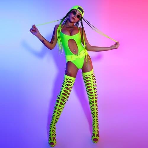 2021 Nightclub Bar Gogo Dance Costume Fluorescent Sexy Bodysuit Stage Costume Dj Costume Pole Dance Clothing For Women DQS7100