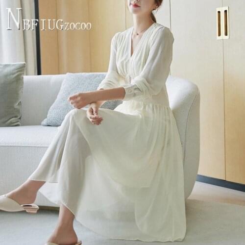 2021 New Spring Temperament Women Dress V Neck Long Sleeve Female Dresses