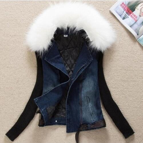 Winter Women 2020 short Thick Denim Cotton-padded jacket Casual Winter Fur Collar Coat Women Jean coat