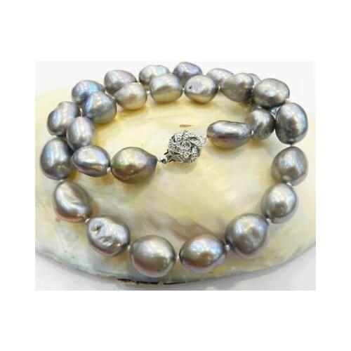 10-12mm South China Sea Grey Natural Pearl Baroque Pearl Necklace 18 "
