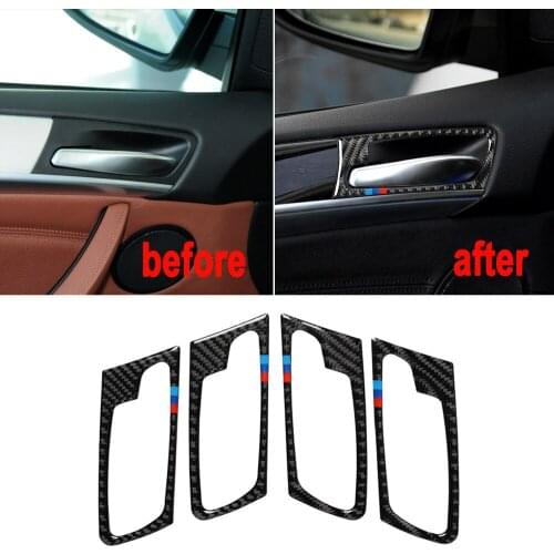 4Pcs Carbon Fiber Inner Door Handle Frame Trim Sticker Interior Decoration Accessories For BMW X5 E70 X6 E71 2008-2013