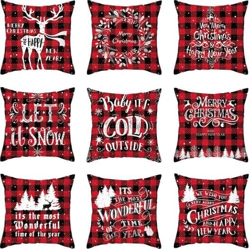 45*45cm Red Black Grid Printed Cushion Cover Christmas Decorative Pillow Covers For Home Sofa Polyester Throw Pillowcases