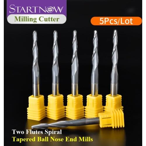 Startnow 1PCS Milling Cutters Two Flutes Spiral Tapered Ball Nose End Mills Aluminum Plastics CNC Router Bit CNC Tool Bits