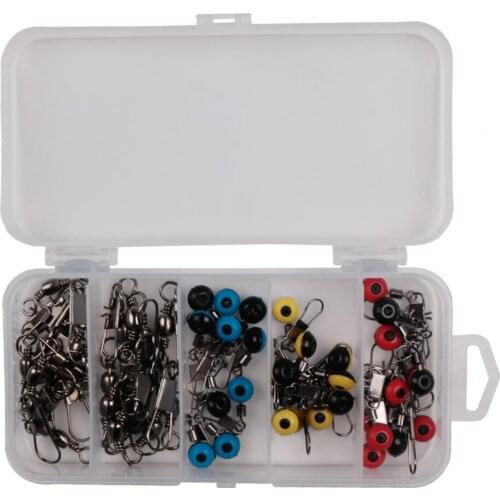 50Pcs Swivel Snaps Fishing Connector Line Sinker Tackle Rolling Clip with Box