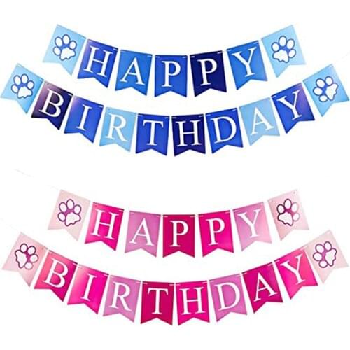 Dog Happy Birthday Banner Paper Bunting Dog Paw Print Birthday Party Decor Props Layout Supplies Banner Fish Tail
