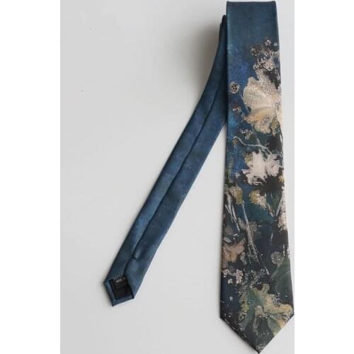 Free Shipping New Male mens Original design retro personality gift necktie blue-green oil painting texture lotus leaf print tie