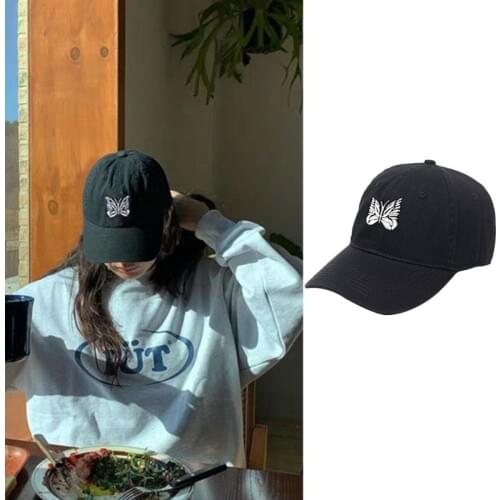 Unisex Harajuku Black White Baseball Cap Butterfly Embroidery Hip Hop Peaked Hat 28GD