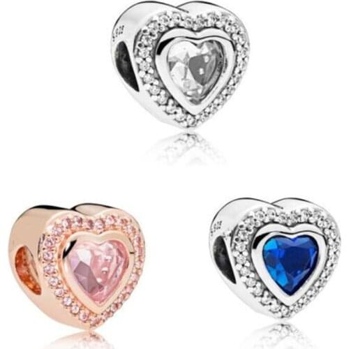 Sparkling Love Charm Clear CZ Vintage Beads Silver 925 original Fits European Woman Bracelets DIY Beads For Jewelry Making