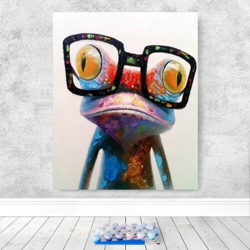 Digital oil painting DIY simple colorful animal coloring hand painting glasses frog