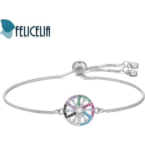 Felicelia Colorful Cubic Zirconia Crystal Bracelet For Women Girl Silver/ Gold Color Adjustable Chain Bracelet Wedding Jewelry