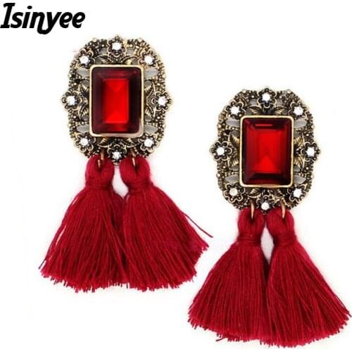 ISINYEE Fashion Rope Silk Tassel Crystal Earrings For Women 2017 Bohemian Jewelry Vintage Gold Ethnic Ear Bohe Christmas Gifts