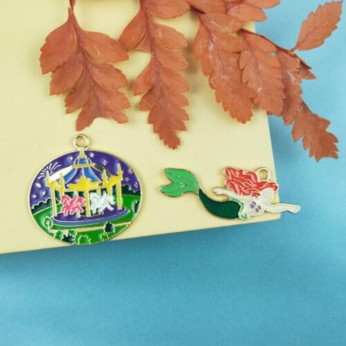 JeQue 10pcs Enamel Mermaid Playground Carousel Charm For Jewelry Making And Crafting Earring Pendant Necklace And Bracelet Charm