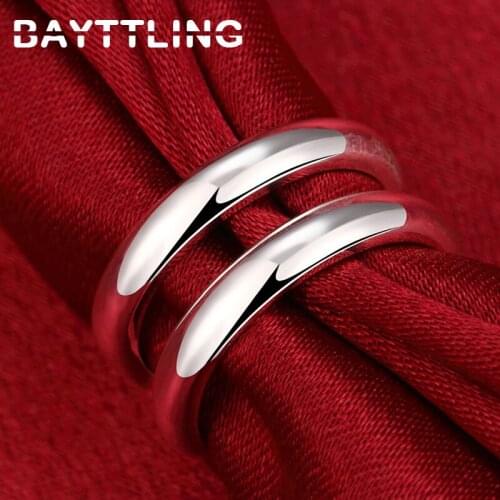 BAYTTLING 925 Sterling Silver Simple Glossy 2-Line Open Round Ring For Women Men Fashion Jewelry Wedding Party Gifts