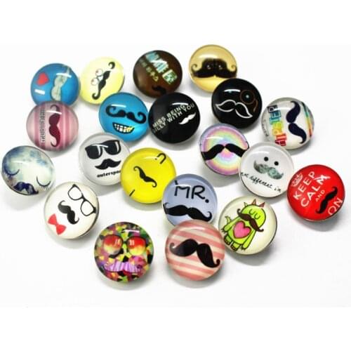20pcs/lot Round Glass Moustache DAD Uncle Snap Buttons Charms Fit 18mm DIY Snap Bracelet Buttons Fathers Day Gift Jewelry