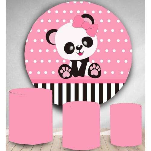 Round Circle backdrop background pink panda girl birthday party decoration baby shower candy dessert table cover YY-101