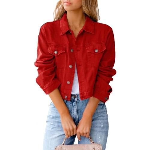 Witner Jacket Turn-down Collar All Match Short Long Sleeve Solid Color Denim Jacket for Winter