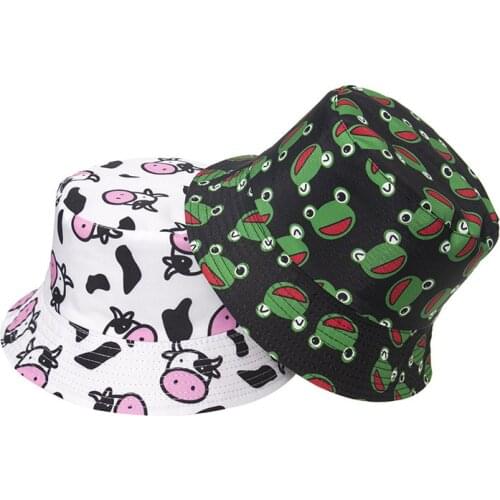 LDSLYJR Cartoon animal pattern two sides wear Bucket Hat Fisherman Hat outdoor travel hat Sun Cap Hats for Men and Women 122