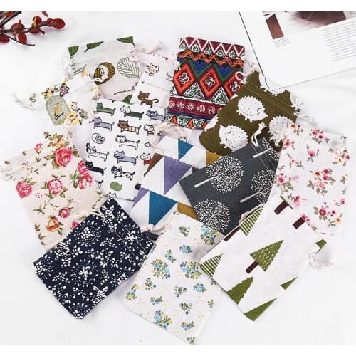 Fashion Jewelry Package Cotton Bag Cute Pattern Wedding Christmas Gift Boxes Earrings Display Bags Pouches 10x14cm 10pcs/Lot