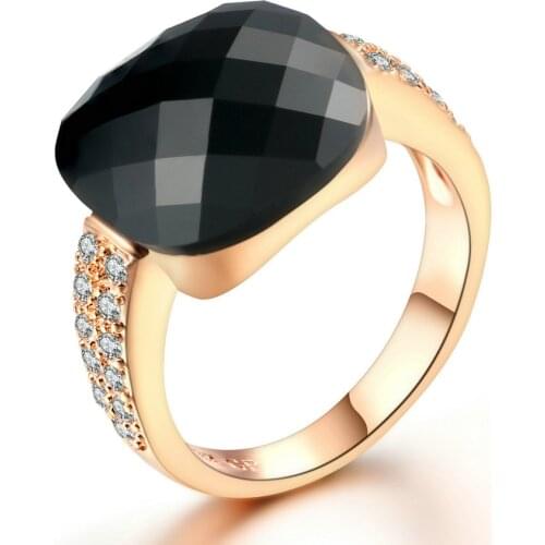 FASHION 14K ROSE GOLD WOMEN DIAMOND RINGS JEWLERY WITH BIG BLACK GEMSTONE ENGAGEMENT WEDDING RINGS ZIRCON STONE FINE JEWELRY