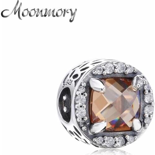 Moonmory 2018 925 Sterling Silver 2020 Autumn Radiant Grains Of Energy Charm Yellow CZ Pave Original Beads For Jewelry Making