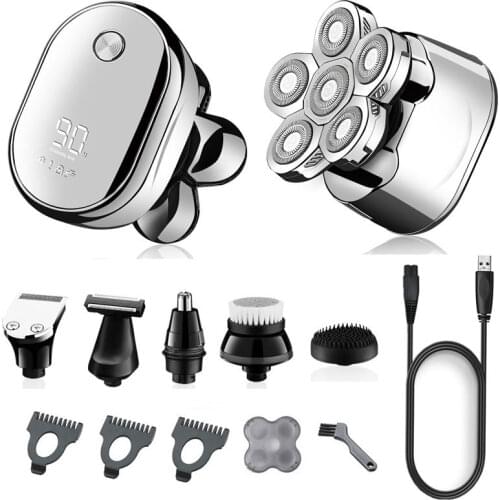 6-blade powerful digital display electric shaver hair trimmer beard electric razor wet dry facial body balds shaving machine kit