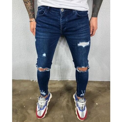 2021 Mens Jeans Black Blue Cool Skinny Ripped Stretch Slim Elastic Denim Pants Large Size For Male Spring Summer Autumn Hip Hop