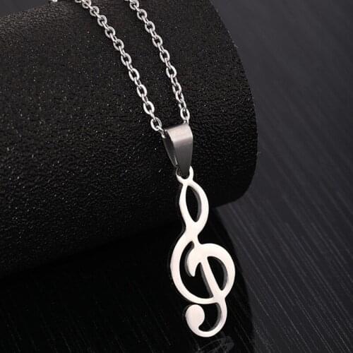 Music Note Treble Musical Symbol G Clef Gift Statement Necklace Gold Color Stainless Steel Snake Chain Pendant For Woman Man