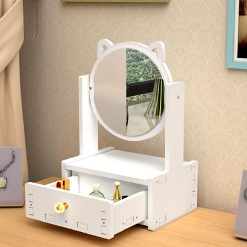 Desktop Makeup Storage Box With Mirror Drawer Cosmetic Box Animal Mirror Beauty Tool Storage Box Dressing Table Storage Box