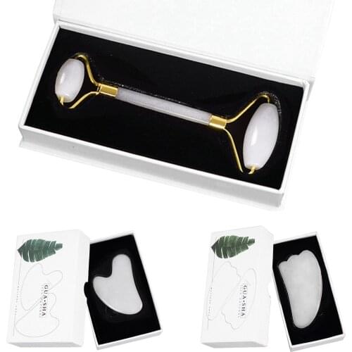 Natural White Jade Roller Massager For Face Gua Sha Scraper Set Gouache Stone Face Lifting Guasha Massage Roller Skin Care Tool